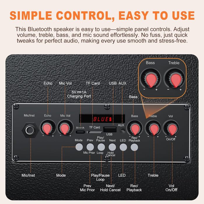 Bluetooth-караоке-система A115 з 2 мікрофонами, 11 динаміками, акумулятором 8800 mAh, світловим ефектом, FM/AUX/USB/TF, регулюванням басів та високих частот
