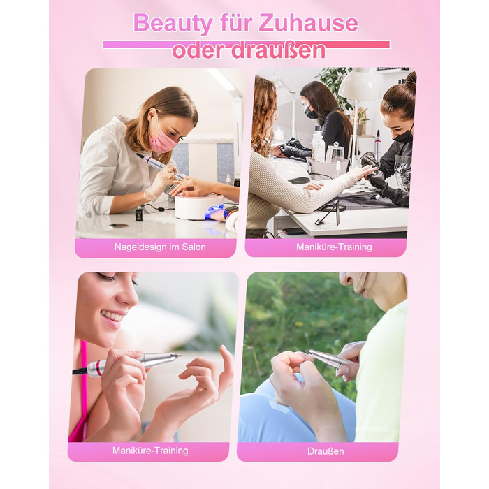 Електрична машинка для манікюру та педикюру CozyZen Professional: набір для догляду за нігтями з LCD-дисплеєм, керуванням рукою та ногою, тиха робота (рожевий)