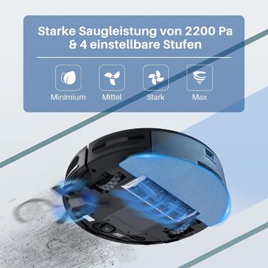 Робот-пилосос Chuango RV-500 з функцією миття підлоги, 4 режими, 500 мл контейнер для сміття, 300 мл бак для води, 2200Pa, до 150 хв роботи