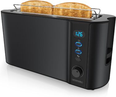 Arendo - 2-Slice Long Slot Toaster - Defrost Function - 1000 W - Double-walled Housing - Integrated Roll Attachment - Browning Levels 1-6 – Display with Remaining Time Indicator - Stainless Steel Black Matte A: Black Matte