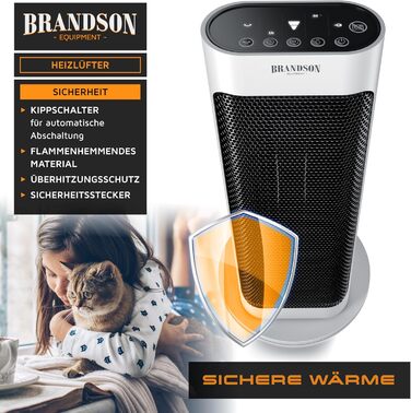 Електричний керамічний обігрівач Brandson з пультом дистанційного керування – тихий, енергозберігаючий, з термостатом та захистом від перегріву. Підходить для ванної, спальні, вітальні.