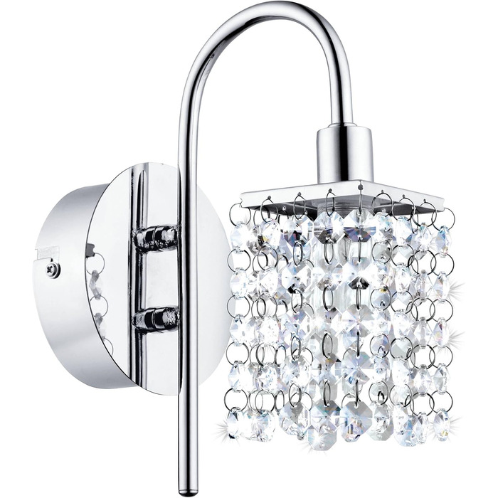 EGLO LED Wall Lamp Almonte, Bathroom Wall Light, Bathroom Lamp made of Metal in Chrome and Crystal in Clear, LED Damp-Proof Light Warm White, G9, IP44