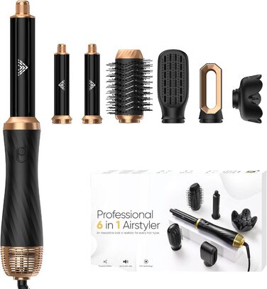 Air Styler 6 в 1: Набір для укладки волосся з фен-щіткою, дифузором та плойкою. Чорний