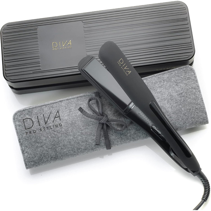 Diva Pro Styling Wide Digital Styler - Extra Wide Ceramic Plates - Even Heat Distribution - 3m Cord, Black