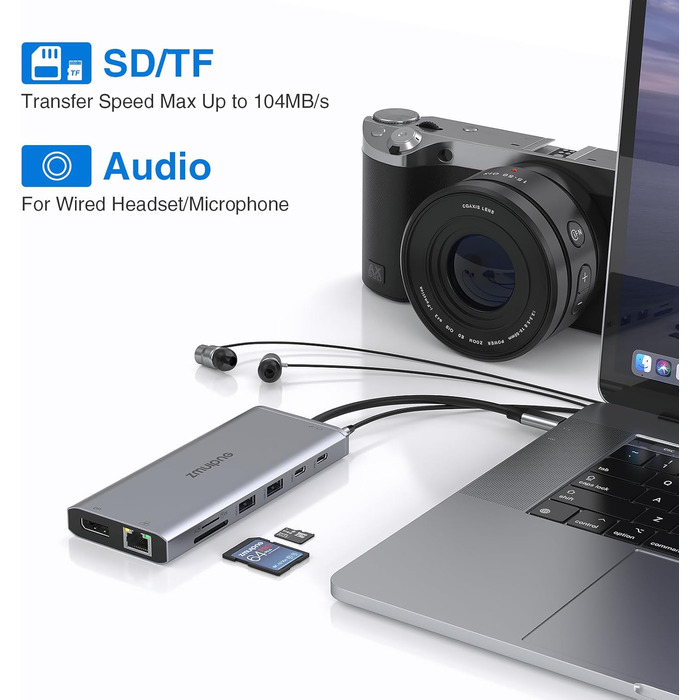 Док-станція USB-C для ноутбука 14-в-1: 2xHDMI 4K, DP, Ethernet, 4xUSB, 100W PD, SD/TF, Audio/Mic. Підтримка Dell, HP, Lenovo та інших ноутбуків.