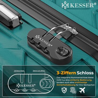 Набір валіз KESSER® 4 в 1 | Валізи з ABS, кодований замок, ваговою вагою та органайзером для подорожей | Ручна та велика валіза для бізнесу та подорожей, Petrol