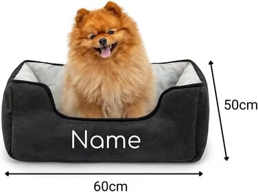 Ліжко для собак Lionto 2-в-1 з комфортним входом, м'яке домашнє ліжко для тварин, яке можна перевертати, 80x60 см, подушка для собак з легкою у догляді імітацією замші, сірий колір (Д 60 x Ш 50 x В 22 см (з нанесенням імені), Чорний/Сірий)