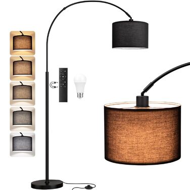 Торшер для вітальні Stehlampe з димером, LED E27, пульт ДУ, 3000K-6000K, бежевий (чорний абажур + чорна база)