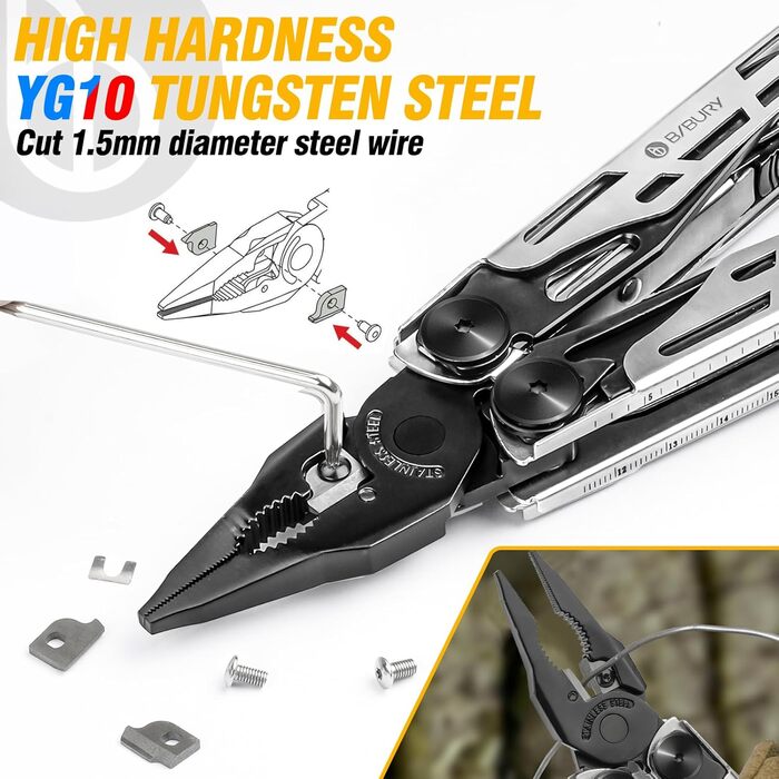 Gift for Men, BIBURY Multitools, Outdoor Multi Tool Folding Pliers with Improved Scissors and Screwdriver, Stainless Steel Multitools with Nylon Pouch, Christmas Gifts for Dad