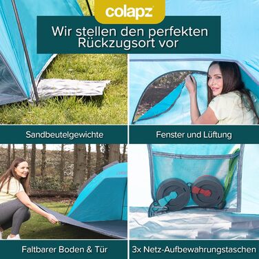 Colapz Camping Shower Tent & Pop-Up Toilet Tent with Storage - Privacy Beach Shelter & Outdoor Changing Room (Blue)