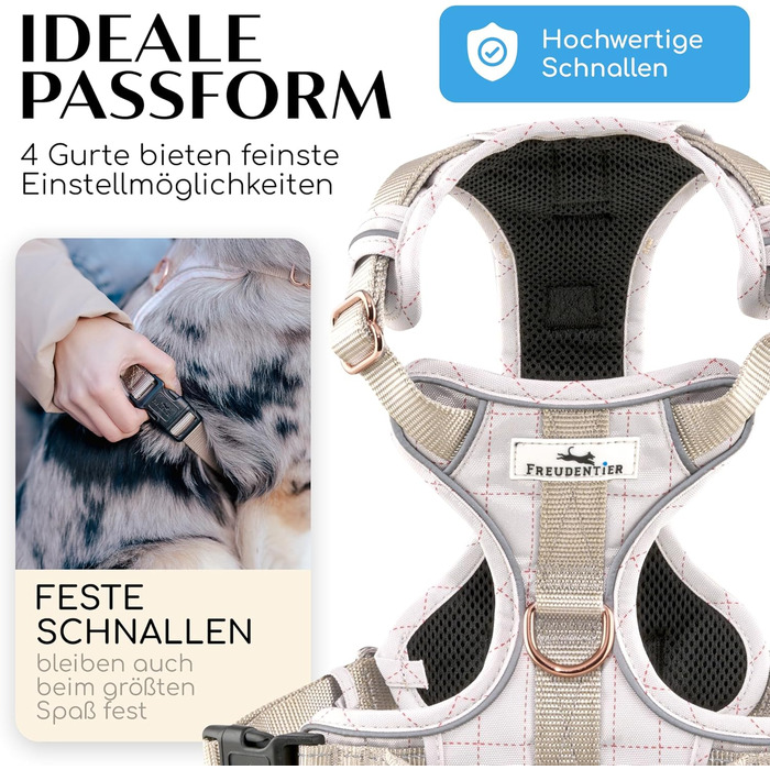Шлейка для собак Freudentier з ручкою, дихаюча, з м'якою підкладкою - надійна фіксація та максимальна безпека, протисмикова, для собак маленьких, середніх та великих порід - шлейка для великих собак (XL)
