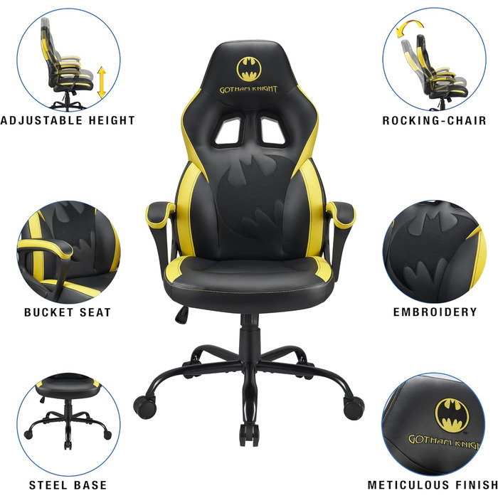 Ігрове крісло SUBSONIC Batman, екошкіра, чорний/жовтий, XL