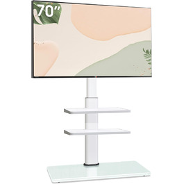 AOKCOS TV Stand for 32-70 inch Flat & Curved TVs - Adjustable Height, Swivel, Tilt, 3-Tier Shelves, VESA 400x400, Up to 40kg (White)