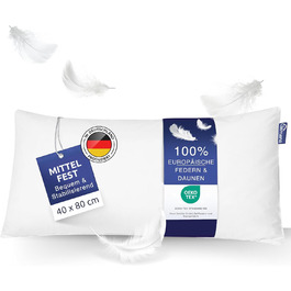 Clemens Down Pillow 40x80 cm Medium Firmness (900g) High-Quality European Feathers 85% & Down 15% Made in Germany, Popular Pillow for Back & Side Sleepers - Down Feather Pillow Stabilizing Medium Firmness 40 x 80 cm