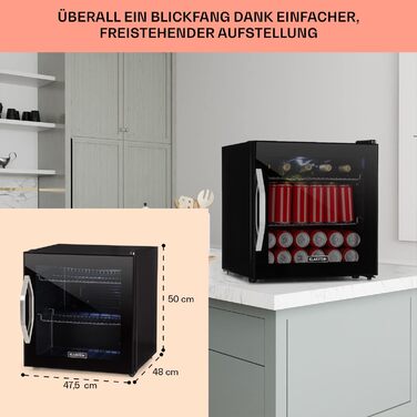 Міні-холодильник Klarstein з дверцятами зі скла, для кімнати, холодильник для напоїв, регульовані полиці, маленький 47 літрів, для приміщення/зовнішнього використання, тихий, 47 л, чорний