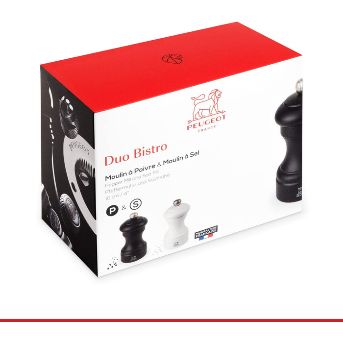 PEUGEOT Bistro Pepper/Salt Mill Set, Classic Grind Setting, Height: 10 cm, Wood, White/Black, 2/24291