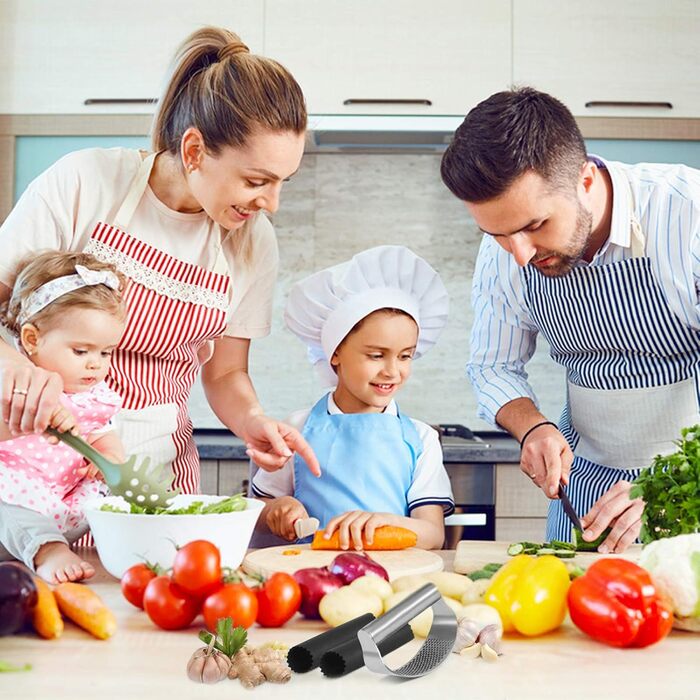 Набір пресів для часнику та імбиру з нержавіючої сталі (4 шт), багатофункціональний подрібнювач з силіконовим очищувачем та щіткою для кухні