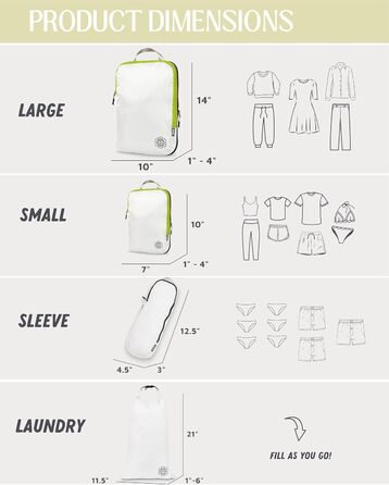 Набір кубиків для пакування TRIPPED Travel Gear: 6 шт. для подорожей, білий та зелений