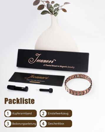 Масивне браслет на зап'ястя для чоловіків Jecanori з міді, регульований розмір, магнітний браслет з 3500 Гаус, подарункова коробка