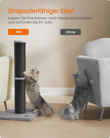 Feandrea Cat Tree, 85 cm (33.5 inches) tall, scratching post, 13 cm (5.1 inches) thick trunk, cat tree, scratching trunk for medium and large cats, sisal trunk, with plush ball and bell, PCA041G01 (ink black)