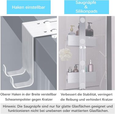 Hosanwell Shower Shelf for Hanging, No-Drill Shower Shelf Double-Layer Stainless Steel SUS304 Shampoo Holder for Shower with Glass Door, No-Drill with 4 Hooks, Silver