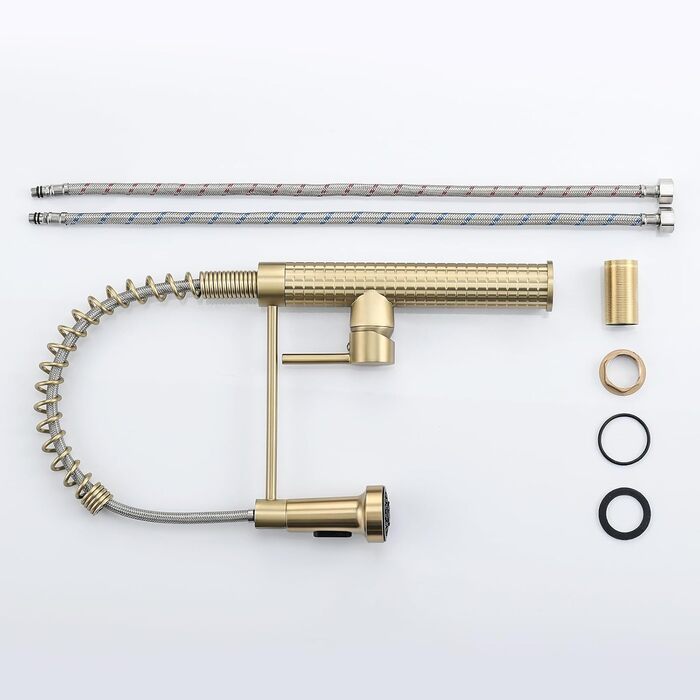 Сучасний кухонний змішувач з LED-підсвіткою, поворотний на 360°, з висувною лійкою, чорний/рожеве золото, для кухні