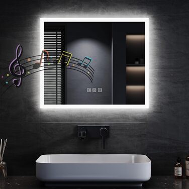 Дзеркало для ванної кімнати SONNI з LED-підсвічуванням, 100 x 60 см, антизапарник, IP44, сенсорне керування, 3 кольори світла, білий