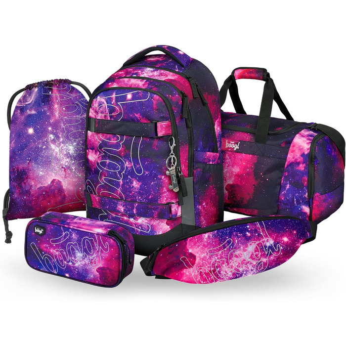 Шкільний рюкзак Baagl Set для хлопчиків та дівчаток-підлітків (5 предметів): рюкзак Skate MAX, пенал, спортивна сумка, бананка, ергономічний рюкзак, 30 л (Galaxy)