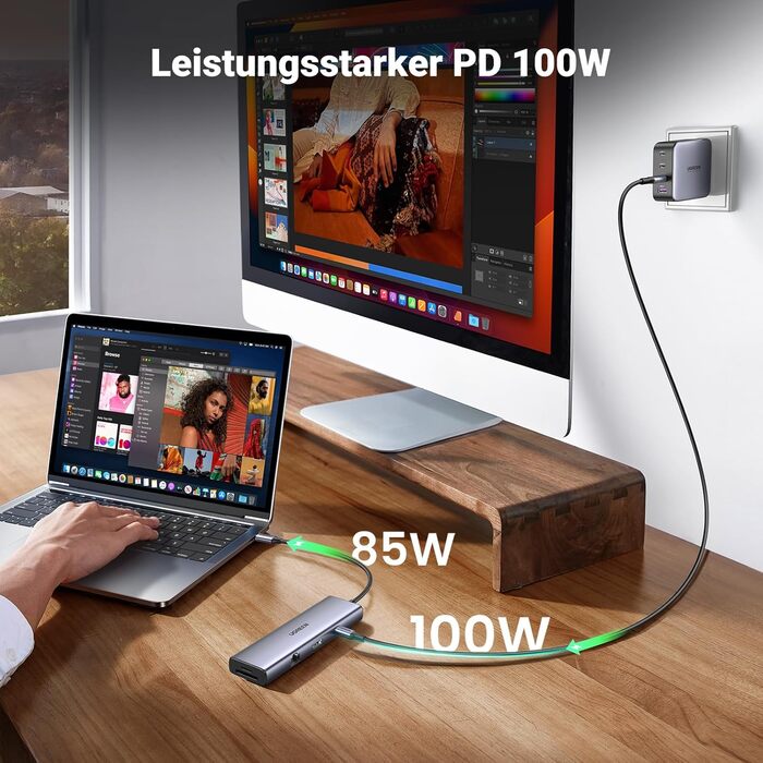 Хаб UGREEN Revodok 109 USB-C з HDMI 4K 60Hz, PD 100W, Gigabit Ethernet, SD/TF, 2xUSB-C, 2xUSB-A - сумісний з iPhone, MacBook, iPad, Surface, Galaxy