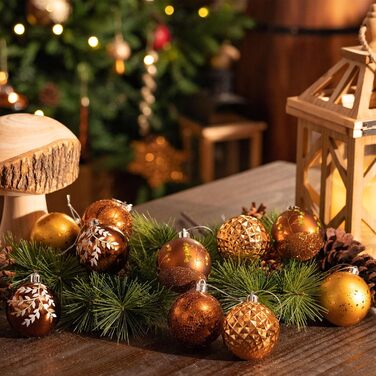 Набір ялинкових прикрас Valery Madelyn (20 шт, 6 см, бронза) - пластикові кулі з гачками, тематика 
