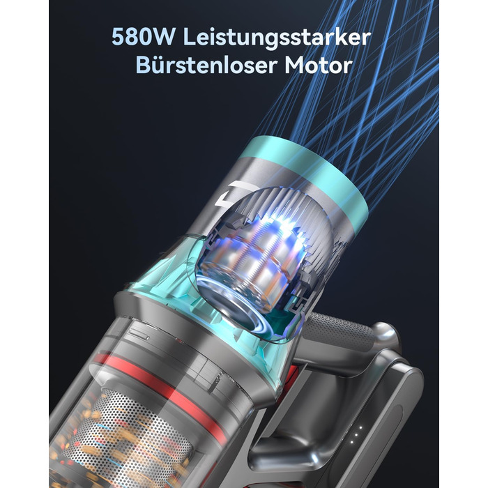 Бездротовий акумуляторний пилосос YU7 580W з потужністю всмоктування 47000Pa, час роботи до 70 хвилин, сенсорний екран, для килимів, шерсті тварин, твердих поверхонь