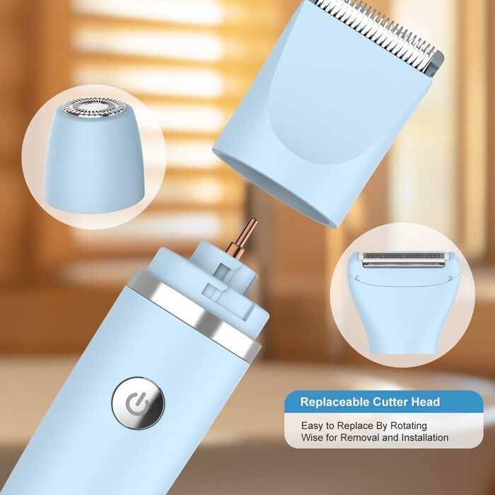 Електричний жіночий триммер 3-в-1 для обличчя, тіла та зони бікіні. Вологостійкий, з LCD-дисплеєм (Блакитний)