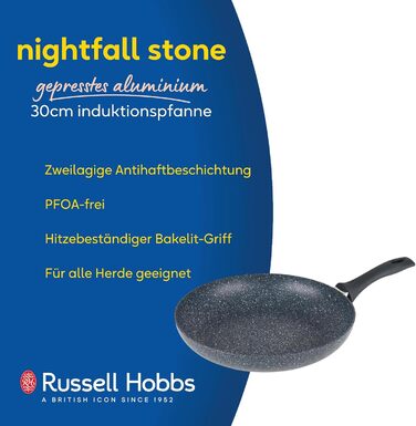 Сковорода Russell Hobbs RH00840EU7 з антипригарним покриттям 20 см, алюміній, індукційна, легке миття, для омлетів, з бакелітовою ручкою, для приготування з меншою кількістю олії, Nightfall Stone
