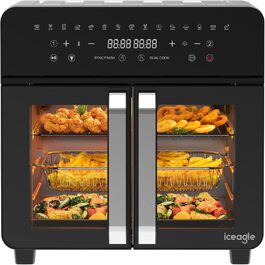 Фритюрниця без олії XXL 2000W з подвійним нагрівом | Фритюрниця з вікном, 12-в-1, функція DIY, металевий дизайн 360°, ергономічний сенсорний екран, рецепти (23 л)