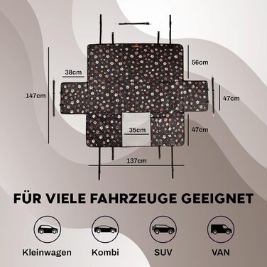 Захист для заднього сидіння автомобіля для собак Hainberger: водовідштовхуючий, анти-царапин, з боковим захистом та оглядовим вікном, 4-в-1, 137x147 см (з візерунком)