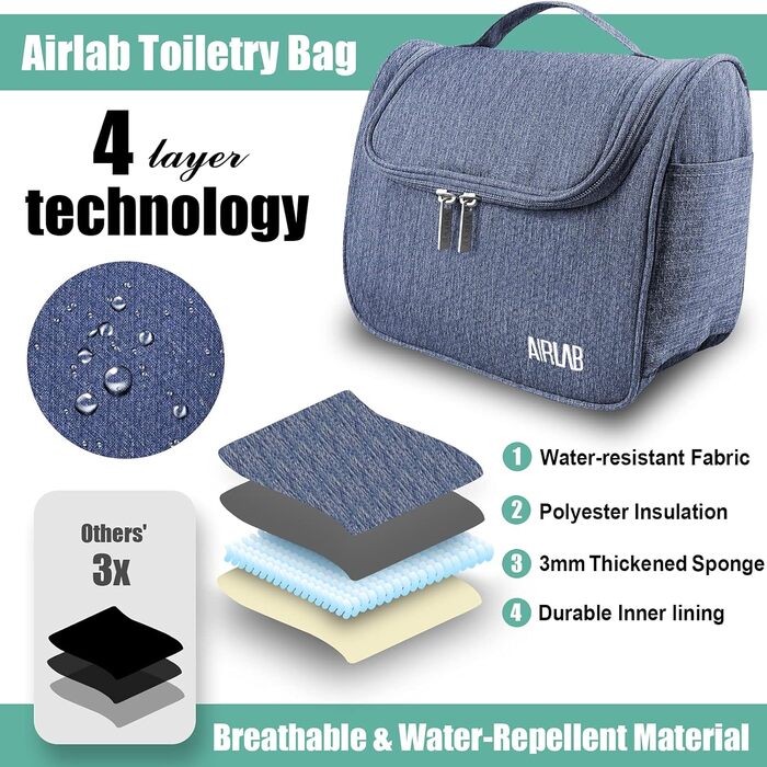 Сумка для косметики на гачку Airlab, 24 x 19,5 x 12,5 см, блакитна (Denim)
