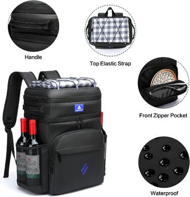 Рюкзак-холодильник Laripwit 54 літри, чорний: для пікніків, подорожей, кемпінгу та тактики