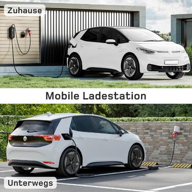 Мобільна зарядна станція/Wallbox Dé 11 кВт (3-фазна) з регульованою потужністю, кабель CEE 16A на Typ 2, сумісна з Model Y/3, ID.3/4/5, MG4, EX30, e-up, e-tron, Zoe та інші електромобілі