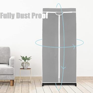 GIANTEX Clothes Closet Fabric Wardrobe with Clothes Rod & Shelf, Folding Wardrobe 74 x 50 x 172 cm, Clothes Rack Metal Frame with Dust Cover, for Bedroom Dressing Room (light grey)