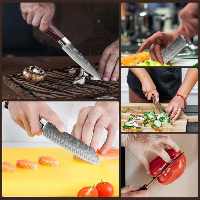 Набір кухонних ножів 5 шт. з нержавіючої сталі, преміум якість, ергономічні дерев'яні ручки, гострі ножі для професійних кухарів, універсальний ніж, подарункова коробка