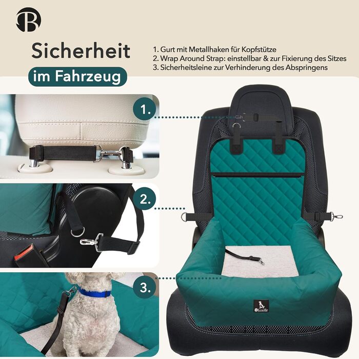 Bluzelle 2-in-1 Dog Car Seat & Bed - Oxford Fabric, Washable, Non-Slip - for Small & Medium Dogs, Petrol Color
