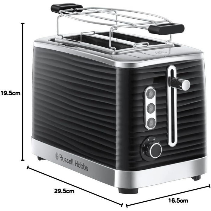 Тостер Russell Hobbs Inspire Schwarz 24371-56: 2-х місний, з широкими слотами, підставка для бургерів, 6 рівнів підсмажування