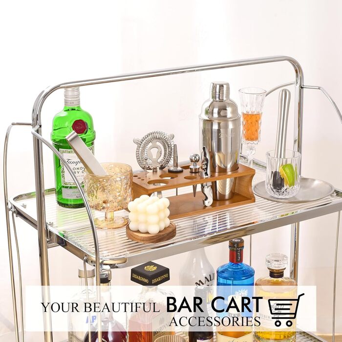 Cocktail Shaker Set with Bamboo Stand & Recipe Book - 750ml Stainless Steel Bar Set with 17-Piece Cocktail Mixing Kit - Bartender Gift for Women