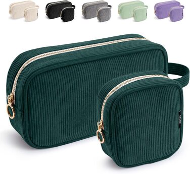 Косметичка жіноча KALIDI з корду, з відділеннями, металева блискавка, для подорожей, зелена