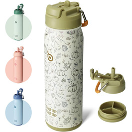 BOTTLE BOTTLE Stainless Steel Water Bottle 24oz (709ml) with Straw Handle and Pill Compartment for Outdoor School, Insulated Sports Bottle (Pumpkin)
