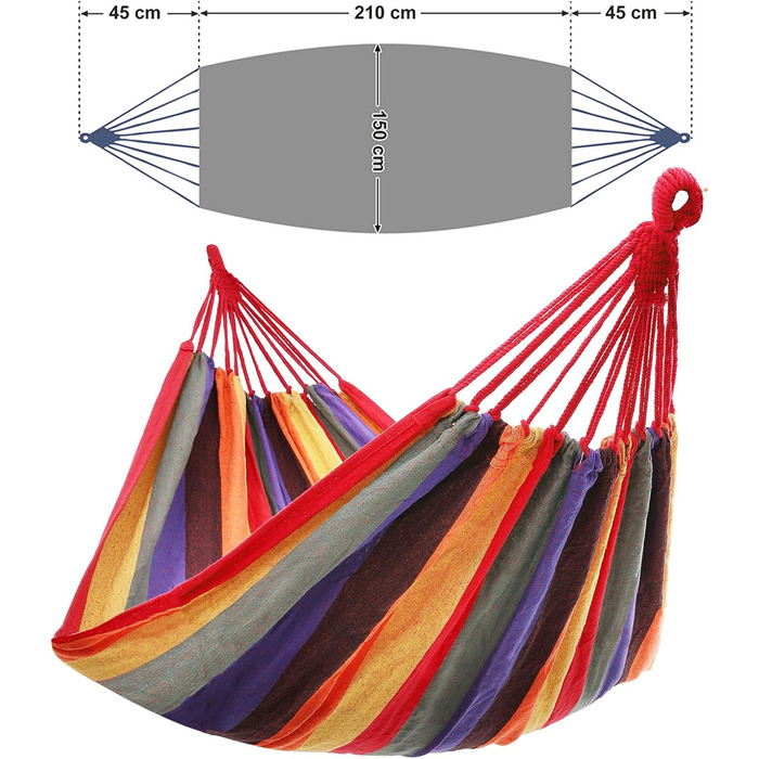 Гамак SONGMICS для двох осіб 210x150 см, до 300 кг, червоно-жовтий (GDC15C) - для тераси, балкону, відпочинку на природі