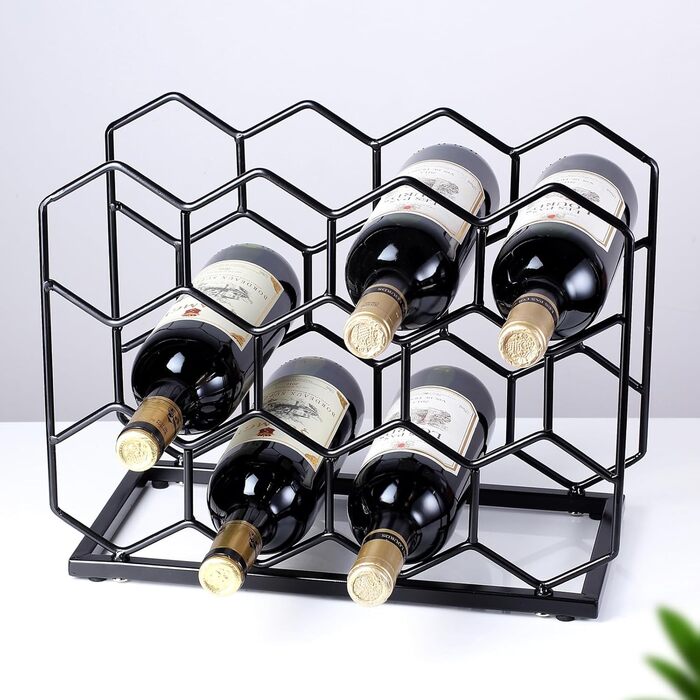 Drincarier Countertop Wine Rack, 14 Bottles, Freestanding, Modern Gold Metal, Pantry, Wine Bottle Storage (Bottles) (Black)