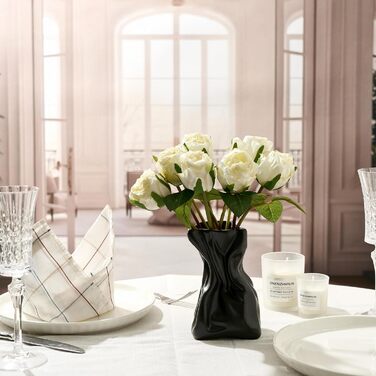 Керамічна ваза, блакитно-коричневий дизайн, ваза в скандинавському стилі для декору, сучасна ваза для вітальні, спальні, кухні, передпокою, ванної кімнати (матова чорна, 16,2 см)