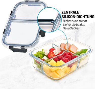 Набір контейнерів для їжі Igluu Meal Prep (3 шт.) – 980 мл, з 3 відділеннями, з боросилікатного скла, BPA-free, підходить для мікрохвильовки, духовки, морозильної камери та мийки посуду, витікання неможливе