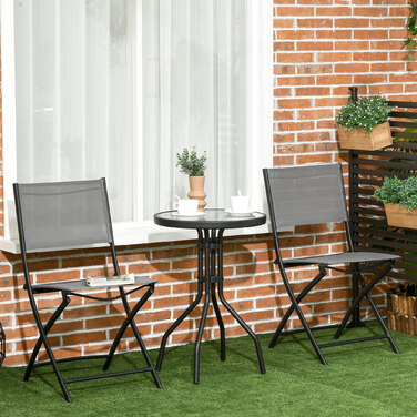 Набір для саду Outsunny Bistro на 2 особи, садові меблі, що включають 1 стіл і 2 складані стільці, садовий набір із сталі сірого кольору